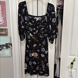 Maurices Black Floral Square-Neck Dress with Blue and Mustard Flowers